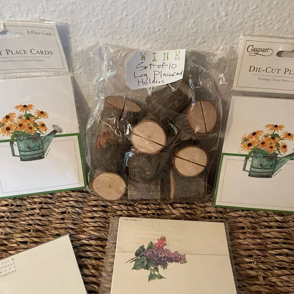 Pine Wood Place Setting Holders Caspari & Claudia Laub 1988 Die Cut Place Cards